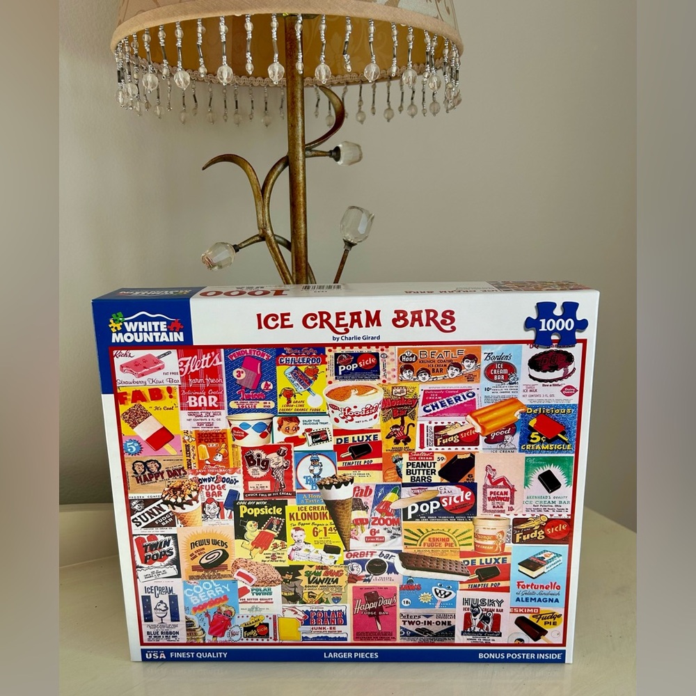 White Mountain 1000 piece Jigsaw Puzzle — “Ice Cream Bars” theme, bonus poster